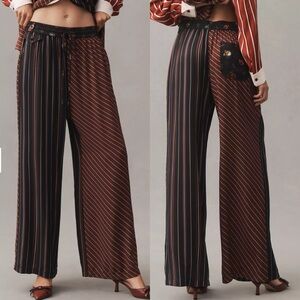 NWT Maeve Brooklyn Mixed Stripe Print Pull On Wide Leg Pants Burgundy Black S